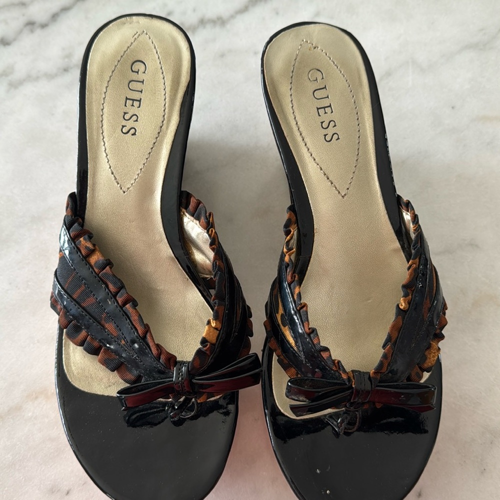 Guess Black and Brown Sandals with Woven Design